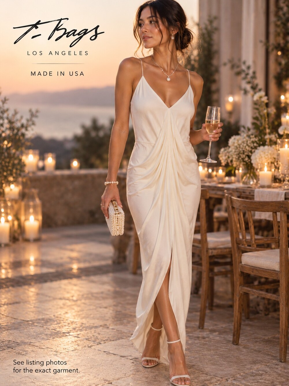 T-Bags Los Angeles Ivory Draped Maxi Dress – XS